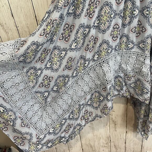 Moon River Dress Medium Blue Floral Print Lace Trim High Low Anthropologie - Picture 6 of 11